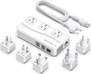 BESTEK International Power Adapter 250W, 220V to 110V Step Down Travel Voltage Converter with 4-Port USB Including US/AU/EU/UK//India/South Africa Plug Adapter (White)