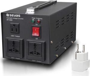 SEYAS 500W Auto Step Up & Step Down Voltage Transformer Converter, 110-120 to 220-240 Volts, Soft Start & Full Load, 7x24hrs Continous Run, Circuit Breaker Protection, U.S. Patent No. US9225259 B2