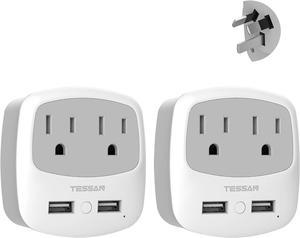 2 Pack China Australia New Zealand Travel Power Plug Adapter, TESSAN Type I International Power Adaptor with 2 Outlets 2 USB Charging Ports, Outlet Extender for Canada/USA to AU Fiji Argentina