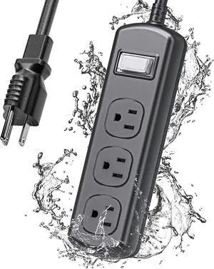EIGSO Outdoor Power Strip Weatherproof, IPX6 Grade Waterproof Surge Protector with 3 Wide Outlets, Anti-Electric Shock, 6 FT Heavy Duty Extension Cord for Outdoor Patio Garden, Black