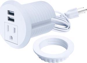 Maggie Desktop Power Grommet,2inch Hole Table Power Grommet Outlet with 2 USB Charging Ports,6.5ft Extension Cord Desk Power Strip with 1 Outlets for Computer,Table,Kitchen,Office,Home