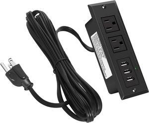 Furniture Recessed Power Strip, Recessed Desk Outlet with 3.1A Max USB, in Conference Desk Recessed Power Outlets Socket, Desktop Power Grommet with 6.56ft Power Cord Black