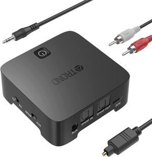 TROND TV Bluetooth V5.0 Transmitter and Receiver - Digital Optical TOSLINK and 3.5mm Wireless Audio Adapter (AptX Low Latency for Both TX and RX, Pair with 2 Devices Simultaneously)