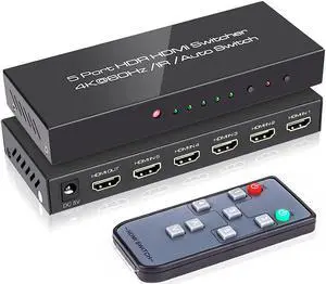 (Newest Version) ROOFULL 5 Port 4K HDMI Switch with Remote 5 in 1 Out 4K@60Hz HDMI 2.0 Video Switcher Selector, Dolby Vision/Atmos Auto-Switching HDCP 2.2 HDR 10 CEC 18Gbps for PS5/4Pro Xbox Apple TV