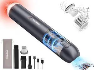 Car Vacuum Cleaner High Power Cordless Rechargeable 16000 Pa Powerful Suction, Mini Vacuum with Blower, Portable Vacuum Cleaner for Car with LED and SOS Light-Gray