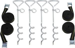 Trampoline Anchor Kit - Heavy Duty Tie Down System - Set of 4 - Tie Downs with Ground Stakes