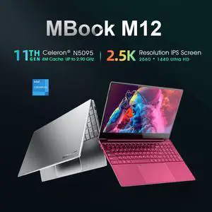 Dere Laptop M12 15.6" 16GB RAM 1TB SSD IPS 2.5K Full HD Screen Intel Celeron N5095 With Backlit Keyboard Windows 11 Notebook PC Red 512 GB 16GB