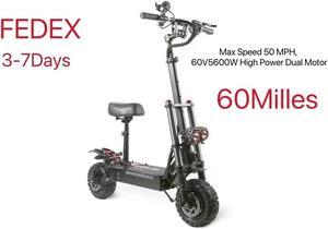 Adults Electric Scooter, Max Speed 50 MPH, 60V 33Ah 5600W High Power Dual Motor,Up to 60Miles Range Battery, 11 Inch Pneumatic Off-Road Tires with Detachable Seat for Daily Commuting, Off-Road