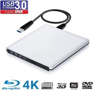 DPSKAAE Ultra Slim 4K Blu-Ray Burner Blu-ray Writer External DVD Drive CD/DVD ROM/RW Drive USB3.0 DVD Reader 3D Blu-Ray Reader CD/DVD Burner for Desktop/Notebook