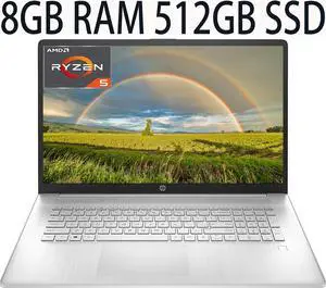 HP 17 Thin and Light Laptop, AMD Ryzen 5 5500U Processor 6-Core, AMD Radeon Graphics, 8GB DDR4  512GB PCIe SSD, 17.3" diagonal FHD (1920 x 1080) IPS, anti-glare Display, Bluetooth, Windows 10