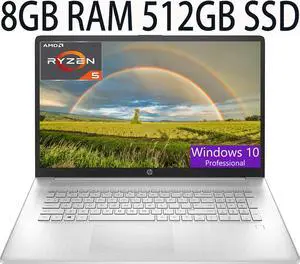 HP 17 Thin and Light Laptop, AMD Ryzen 5 5500U Processor 6-Core, AMD Radeon Graphics, 8GB DDR4  512GB PCIe SSD, 17.3" diagonal FHD (1920 x 1080) IPS, anti-glare Display, Bluetooth, Windows 10 Pro