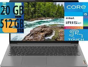 Lenovo IdeaPad 3 15 laptop, 11th Gen Intel Core i5-1135G7 4-Cores Processor, Intel UHD Graphics, 20GB DDR4  512GB PCIe SSD, 15.6 FHD Touchscreen, WiFi, Bluetooth, HDMI, Webcam, Grey, Windows 11