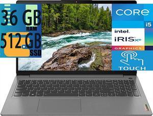Lenovo IdeaPad 3 15 laptop, 11th Gen Intel Core i5-1135G7 4-Cores Processor, Intel UHD Graphics, 36GB DDR4  512GB PCIe SSD, 15.6 FHD Touchscreen, WiFi, Bluetooth, HDMI, Webcam, Grey, Windows 11