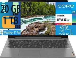 Lenovo IdeaPad 3 15 laptop, 11th Gen Intel Core i5-1135G7 4-Cores Processor, Intel UHD Graphics, 20GB DDR4  1TB PCIe SSD, 15.6 FHD Touchscreen, WiFi, Bluetooth, HDMI, Webcam, Grey, Windows 11 Pro