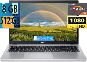 Acer Aspire 3 15 Laptop, AMD Ryzen 3 7320U 4-Core Processor, AMD Radeon Graphics, 8GB DDR4  512GB PCIe SSD, 15.6" Full HD IPS Display, WiFi, USB, Bluetooth, HDMI, Webcam, Silver, Windows 11 Pro