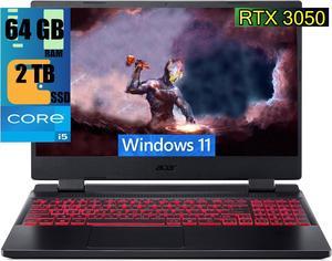 Acer Nitro 5 15 Gaming Laptop, 15.6" FHD 144Hz Display, Intel Core i5-12500H 12-Core Processor, GeForce RTX 3050 4GB GDDR6, 64GB DDR4  2TB PCIe SSD, Killer Wi-Fi 6 Backlit Keyboard, Windows 11