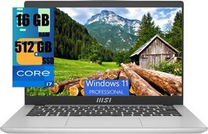 MSI Modern 14 Laptop, 14" Full HD (1920x1080) Display, Intel Core i7-1355U 10 Cores Processor, Intel Iris Xe Graphics, 16GB  DDR4  512GB   PCIe SSD, 180-Degree Lay-Flat, Type C, Windows 11 Pro