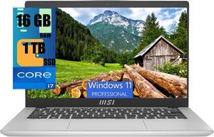 MSI Modern 14 Laptop, 14" Full HD (1920x1080) Display, Intel Core i7-1355U 10 Cores Processor, Intel Iris Xe Graphics, 16GB  DDR4  1TB PCIe SSD, 180-Degree Lay-Flat, Type C, Windows 11 Pro