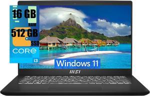 MSI Modern 14 Laptop, 14" Full HD (1920x1080) 60Hz Display, Intel Core i3-1215U 6 Cores processor, Intel Iris Xe Graphics, 16GB DDR4  512GB PCIe SSD, 180-Degree Lay-Flat, Type C, Windows 11