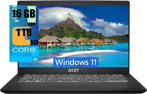 MSI Modern 14 Laptop, 14" Full HD (1920x1080) 60Hz Display, Intel Core i3-1215U 6 Cores processor, Intel Iris Xe Graphics, 16GB DDR4  1TB PCIe SSD, 180-Degree Lay-Flat, Type C, Windows 11