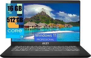 MSI Modern 14 Laptop, 14" Full HD (1920x1080) 60Hz Display, Intel Core i3-1215U 6 Cores processor, Intel Iris Xe Graphics, 16GB DDR4  512GB PCIe SSD, 180-Degree Lay-Flat, Type C, Windows 11 Pro