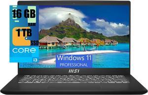 MSI Modern 14 Laptop, 14" Full HD (1920x1080) 60Hz Display, Intel Core i3-1215U 6 Cores processor, Intel Iris Xe Graphics, 16GB DDR4  1TB PCIe SSD, 180-Degree Lay-Flat, Type C, Windows 11 Pro