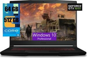 MSI GF63 Thin 15 Gaming Laptop, 15.6" FHD Display, 11th Generation Intel Hexa-Core i5-11400H 6 core Processor, NVIDIA GeForce GTX 1650 4GB, 64GB DDR4  512GB PCIe SSD, Backlit USB-C, Windows 10 Pro