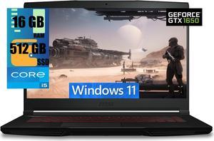 MSI GF63 Thin 15 Gaming Laptop, 15.6" FHD Display, 11th Generation Intel Hexa-Core i5-11400H 6 core Processor, NVIDIA GeForce GTX 1650 4GB, 16GB DDR4  512GB PCIe SSD, Backlit USB-C, Windows 11