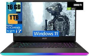 MSI Raider GE77HX 17 Gaming Laptop 173 Full HD 1920 x 1080 360Hz Intel Core i712800HX 16 Cores NVIDIA GeForce RTX 3080 Ti 16GB GDDR6 16GB DDR5 1TB PCIe SSD WiFi 6E Windows 11