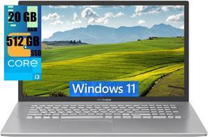 ASUS Vivobook 17 Laptop 173 FHD 1920x1080 Display Intel Core i31220P 10 Core Processor Intel UHD Graphics 20GB DDR4 512GB PCIe SSD Fingerprint Reader Windows 11