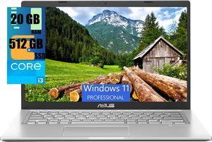 ASUS Vivobook 14 Laptop, 14" HD Touchscreen, 11th Gen Intel Core i3-1115G4 2 cores, Intel UHD Graphics, 20GB DDR4  512GB PCIe SSD, HDMI, Webcam, Windows 11 Pro