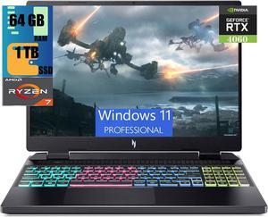 Acer Nitro 16 Gaming Laptop 16 WUXGA 165Hz Display AMD Ryzen 7 7840HS 8 Core Processor NVIDIA GeForce RTX 4060 8 GB 64GB DDR5 1TB PCIe SSD WiFi 6E  RGB Backlit KB Windows 11 Pro