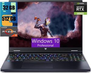 Acer Predator Helios 16 Gaming Laptop, 16" Quad HD 165Hz Display, Intel Core i7-13700HX 16-Cores Processor,NVIDIA GeForce RTX 4060 8GB, 32GB DDR5  512GB PCIe SSD, Killer Wi-Fi 6E, Windows 10 Pro