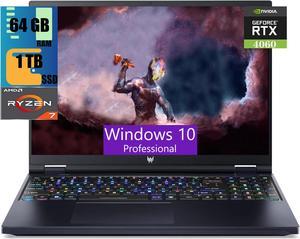 Acer Predator Helios 16 Gaming Laptop, 16" Quad HD 165Hz Display, Intel Core i7-13700HX 16-Cores Processor,NVIDIA GeForce RTX 4060 8GB, 64GB DDR5  1TB PCIe SSD, Killer Wi-Fi 6E, Windows 10 Pro