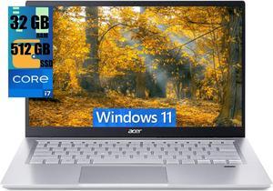 Acer Swift 3 14 Laptop, 14" FHD Display, Intel Core i7-1165G7 Quad-core Processor, Intel Iris Xe Graphics, 32GB DDR4  512GB PCIe SSD, Wi-Fi 6, Fingerprint Reader, Backlit Keyboard, Windows 11