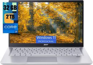 Acer Swift 3 14 Laptop, 14" FHD Display, Intel Core i7-1165G7 Quad-core Processor, Intel Iris Xe Graphics, 32GB DDR4  2TB PCIe SSD, Wi-Fi 6, Fingerprint Reader, Backlit Keyboard, Windows 11 Pro