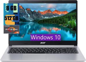 Acer Aspire 5 15 Slim Laptop, 15.6" Full HD (1920 x 1080), AMD Ryzen 5 5500U 6 Core Processor, AMD Radeon Graphics, 8GB DDR4  512GB PCIe SSD, WiFi 6, Backlit KB, Windows 10