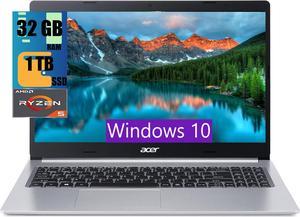 Acer Aspire 5 15 Slim Laptop, 15.6" Full HD (1920 x 1080), AMD Ryzen 5 5500U 6 Core Processor, AMD Radeon Graphics, 32GB DDR4  1TB PCIe SSD, WiFi 6, Backlit KB, Windows 10