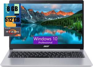 Acer Aspire 5 15 Slim Laptop, 15.6" Full HD (1920 x 1080), AMD Ryzen 5 5500U 6 Core Processor, AMD Radeon Graphics, 8GB DDR4  512GB PCIe SSD, WiFi 6, Backlit KB, Windows 10 Pro