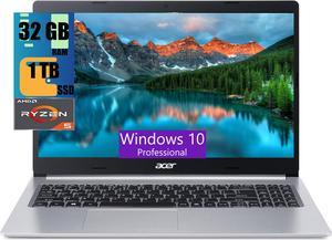 Acer Aspire 5 15 Slim Laptop, 15.6" Full HD (1920 x 1080), AMD Ryzen 5 5500U 6 Core Processor, AMD Radeon Graphics, 32GB DDR4  1TB PCIe SSD, WiFi 6, Backlit KB, Windows 10 Pro