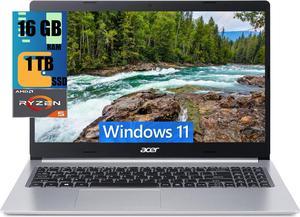 Acer Aspire 5 15 Slim Laptop, 15.6" Full HD (1920 x 1080), AMD Ryzen 5 5500U 6 Core Processor, AMD Radeon Graphics, 16GB DDR4  1TB PCIe SSD, WiFi 6, Backlit KB, Windows 11