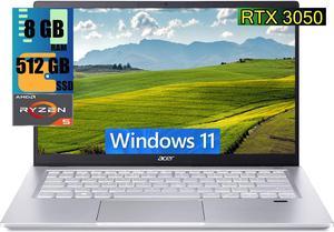 Acer Swift X 14 Laptop, 14" FHD Display, AMD Ryzen 5 5600U 6 cores Processor, NVIDIA GeForce RTX 3050 4GB GDDR6 Graphics, 8GB  DDR4  512GB  PCIe SSD, Backlit Keyboard, Windows 11 Home, Gold