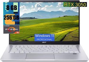 Acer Swift X 14 Laptop, 14" FHD Display, AMD Ryzen 5 5600U 6 cores Processor, NVIDIA GeForce RTX 3050 4GB GDDR6 Graphics, 8GB  DDR4  256GB  PCIe SSD, Backlit Keyboard, Windows 11 Pro, Gold