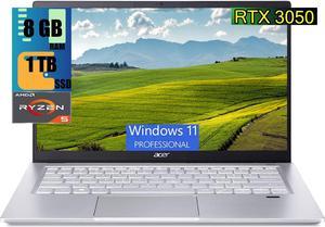 Acer Swift X 14 Laptop, 14" FHD Display, AMD Ryzen 5 5600U 6 cores Processor, NVIDIA GeForce RTX 3050 4GB GDDR6 Graphics, 8GB DDR4  1TB PCIe SSD, Backlit Keyboard, Windows 11 Pro, Gold