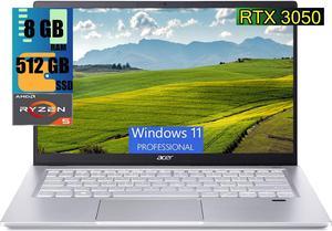 Acer Swift X 14 Laptop, 14" FHD Display, AMD Ryzen 5 5600U 6 cores Processor, NVIDIA GeForce RTX 3050 4GB GDDR6 Graphics, 8GB  DDR4  512GB  PCIe SSD, Backlit Keyboard, Windows 11 Pro, Gold