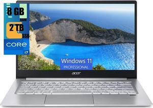 Acer Swift 3 14 Thin & Light Laptop, 14" Full HD Display, Intel Core i7-1165G7 4 cores Processor, Iris Xe Graphics, 8GB  DDR4  2TB PCIe SSD, Fingerprint Reader, Back-lit KB, Windows 11 Pro