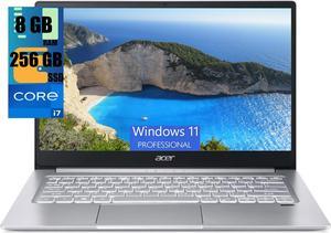 Acer Swift 3 14 Thin & Light Laptop, 14" Full HD Display, Intel Core i7-1165G7 4 cores Processor, Iris Xe Graphics, 8GB  DDR4  256GB  PCIe SSD, Fingerprint Reader, Back-lit KB, Windows 11 Pro