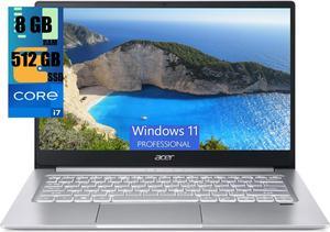 Acer Swift 3 14 Thin & Light Laptop, 14" Full HD Display, Intel Core i7-1165G7 4 cores Processor, Iris Xe Graphics, 8GB  DDR4  512GB  PCIe SSD, Fingerprint Reader, Back-lit KB, Windows 11 Pro