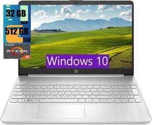 HP 15 Laptop, 15.6" HD Display, AMD Ryzen 5 5500U 6 Cores Processor, AMD Radeon Graphics, 32GB DDR4  512GB PCIe SSD, WiFi, Bluetooth, Webcam, Windows 10