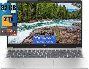 HP 15.6 Laptop, 15.6" FHD (1920 x 1080) Display, AMD Ryzen 5 7520U 4-Core Processor, AMD Radeon Graphics, 32GB DDR4  2TB PCIe SSD, Wi-Fi 6, Bluetooth 5.3, HD Camera, Windows 11 Pro